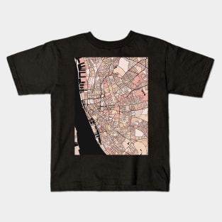 Liverpool Map Pattern in Soft Pink Pastels Kids T-Shirt